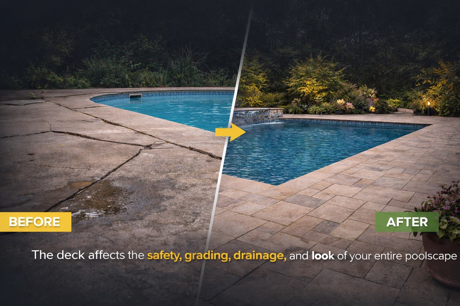 Before and after pool deck renovation