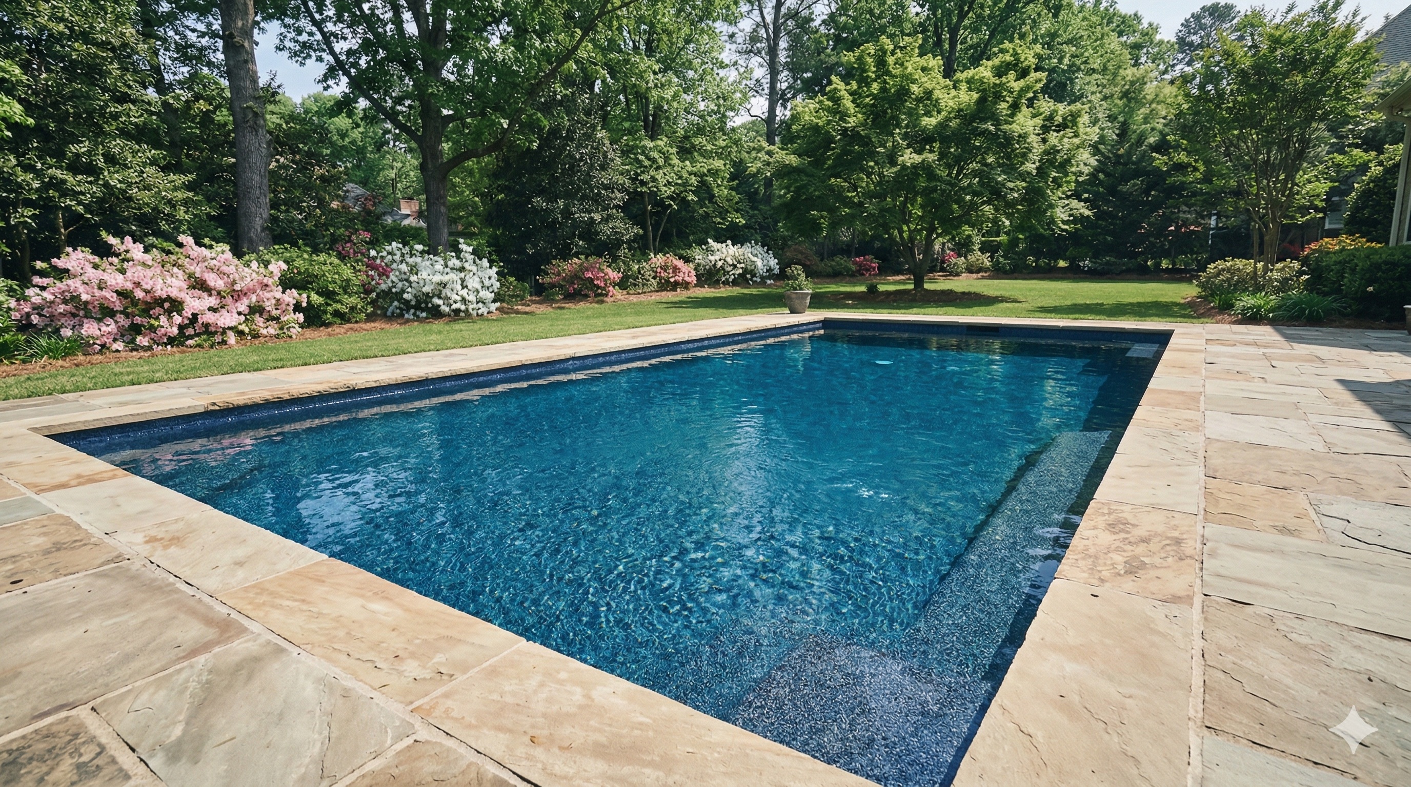 Pool with properly graded paver deck showing correct drainage away from pool